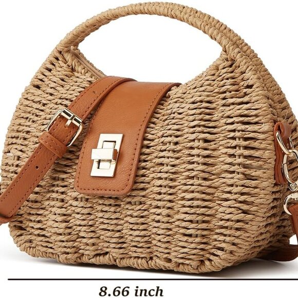 Elegant Dumpling Straw Beach Bag for Women - Durable Rattan Crossbody Purse - Picture 7 of 7